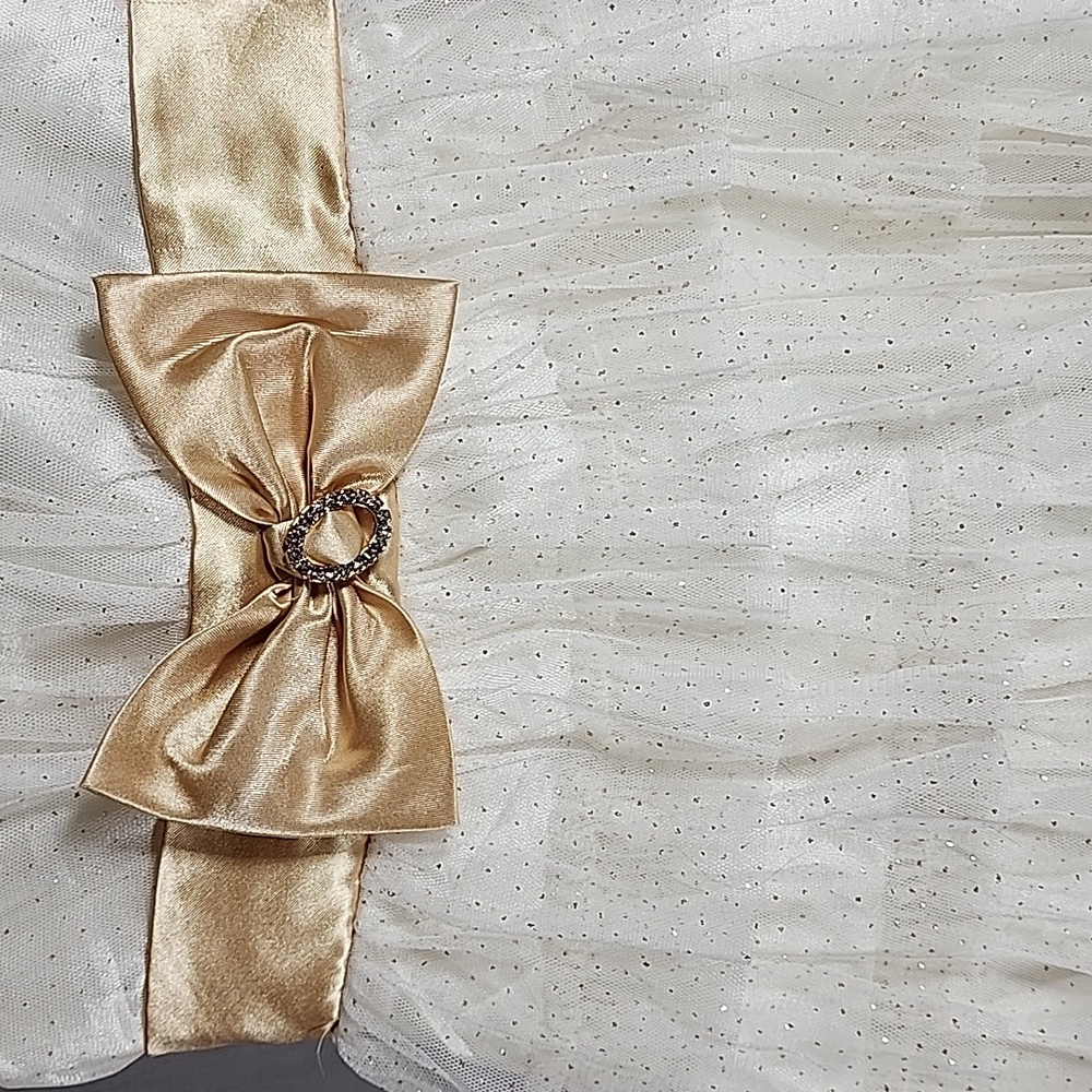 Jona Michelle Girls Dress with Sequins and Glitter Tulle with Golden Bow Size 5 - Picture 4 of 6